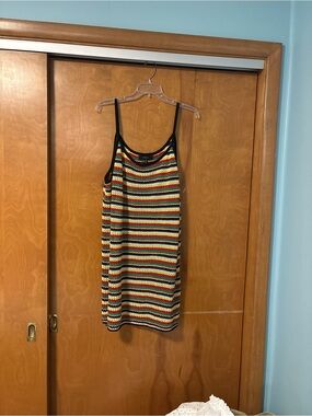 Forever 21 Multicolor Striped Crochet Tank with Black Trim